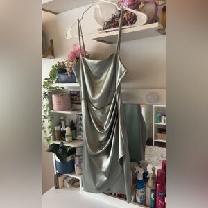 Windsor Satin Draped Dress in Sage